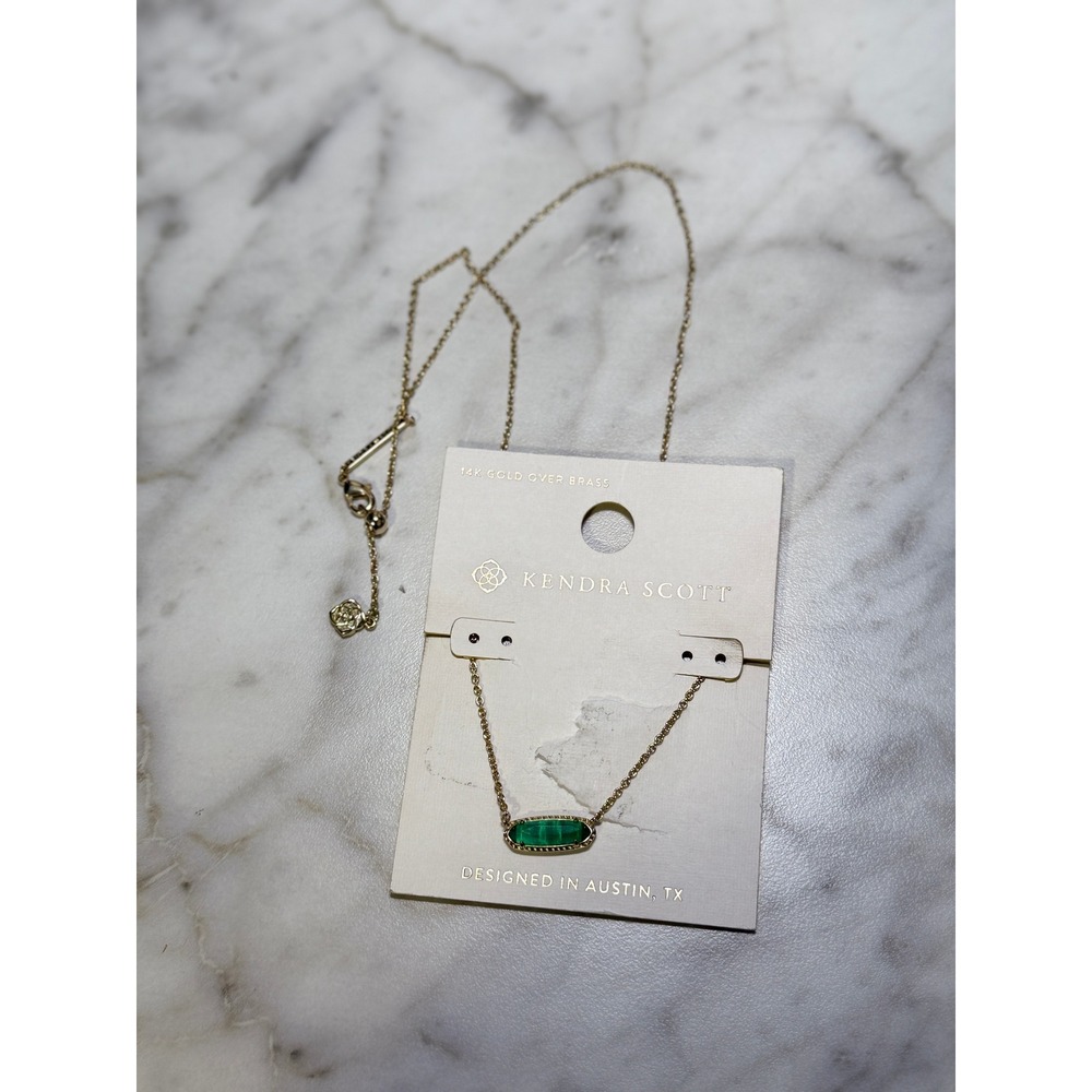 Kendra Scott OS Green Elisa Necklace 14k Gold Plated Dainty Chic Jewelry